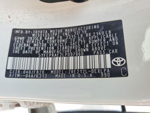 2020 TOYOTA COROLLA LE