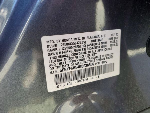 2016 HONDA PILOT EXL — VINS