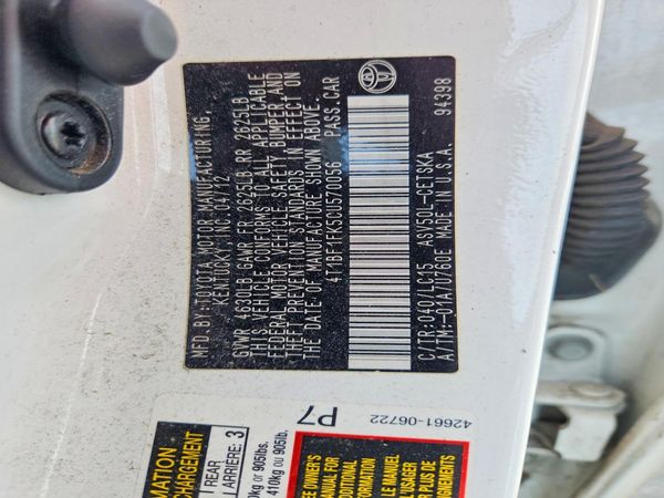 2012 TOYOTA CAMRY — VINS
