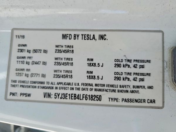 2020 TESLA MODEL 3