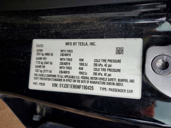 2022 TESLA MODEL 3