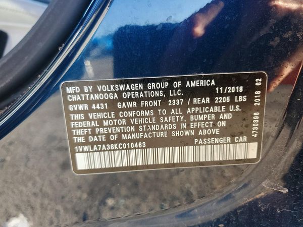 2019 VOLKSWAGEN PASSAT