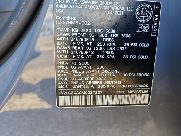 2021 VOLKSWAGEN ATLAS CROSS SPORT 4Motion SE