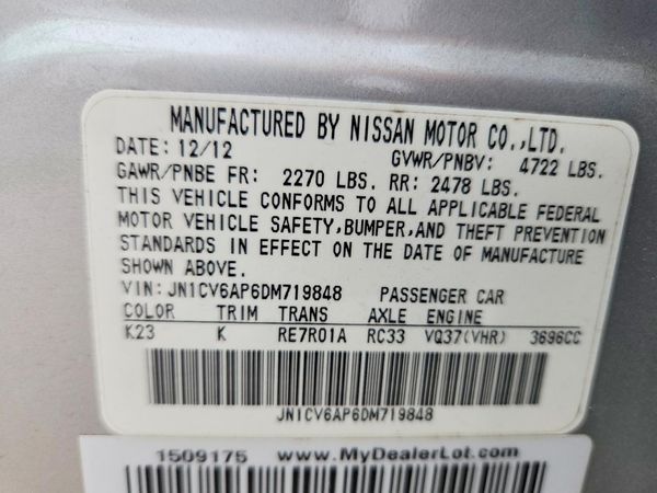 2013 INFINITI G37 — VINS