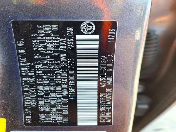 2012 TOYOTA CAMRY — VINS
