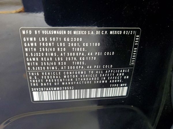 2021 VOLKSWAGEN TIGUAN — VINS