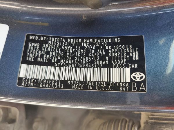 2019 TOYOTA COROLLA L/LE/SE/XLE/XSE