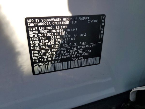 2018 VOLKSWAGEN ATLAS 4Motion SEL Premium
