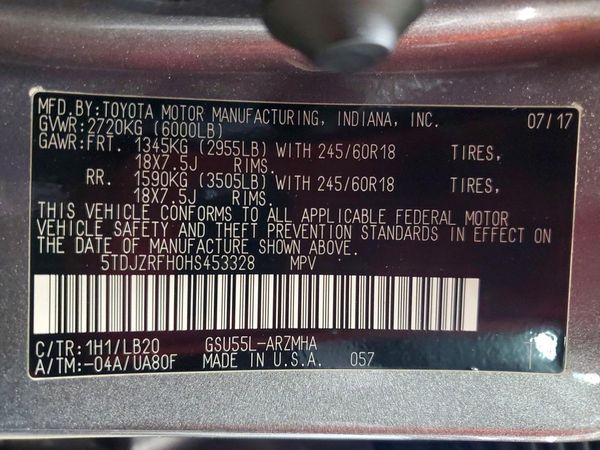 2017 TOYOTA HIGHLANDER SE/XLE — VINS