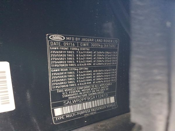 2016 LAND ROVER RANGEROVER — VINS