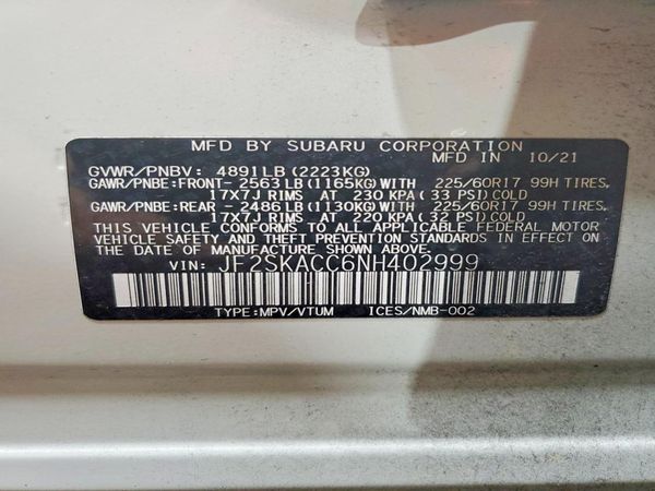2022 SUBARU FORESTER Base Plus — VINS