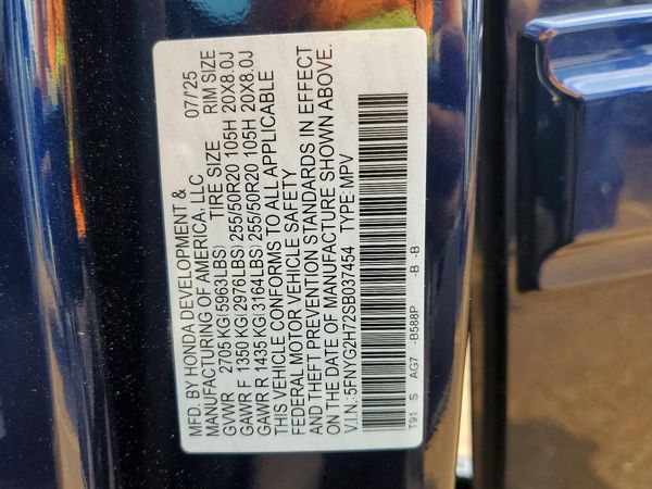 2025 HONDA PILOT TOURING, TOURING HPD — VINS