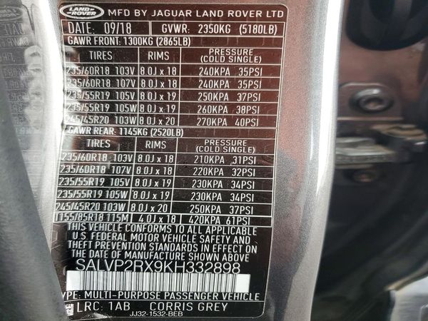 2019 LAND ROVER RANGE ROVER EVOQUE