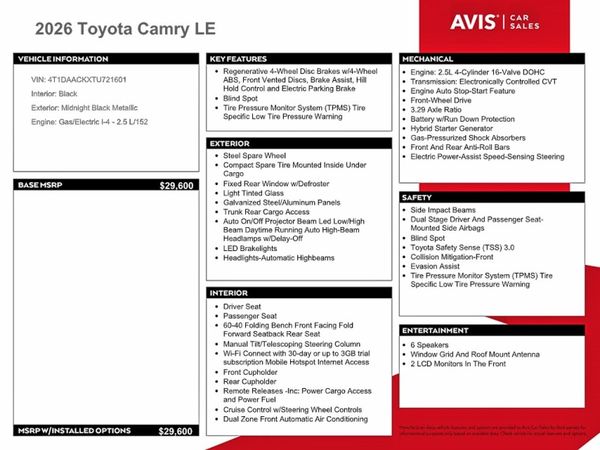 2026 TOYOTA CAMRY
