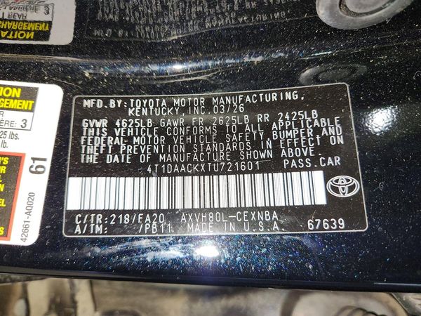 2026 TOYOTA CAMRY — VINS