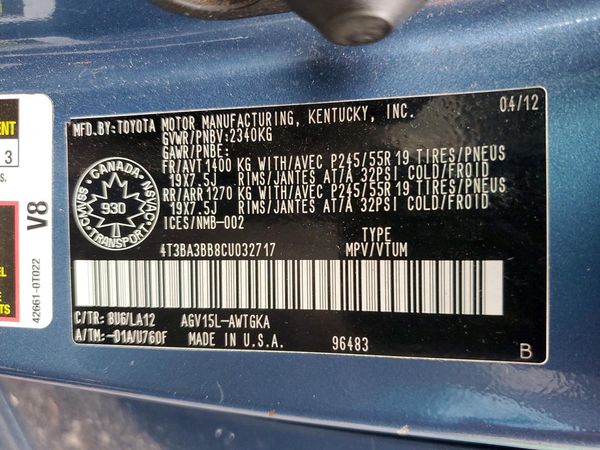 2012 TOYOTA VENZA