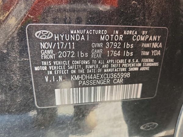 2012 HYUNDAI ELANTRA GLS(Middle grade) — VINS