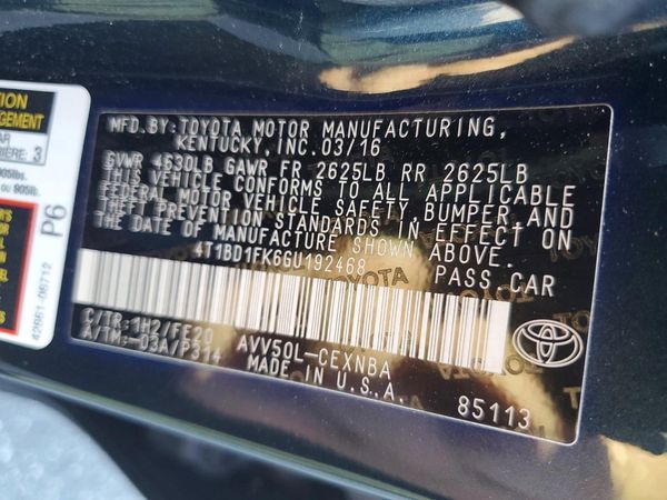 2016 TOYOTA CAMRY SOLA Hybrid — VINS