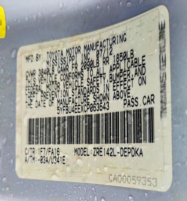 2012 TOYOTA COROLLA