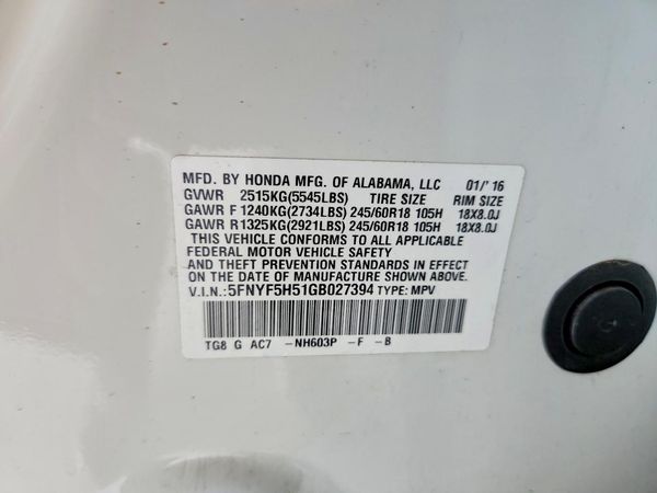 2016 HONDA PILOT EXL