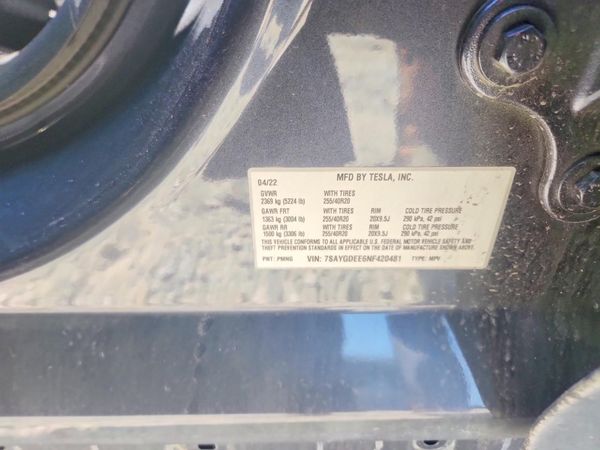 2022 TESLA MODEL Y — VINS