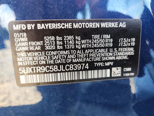 2018 BMW X3 sDrive30i — VINS