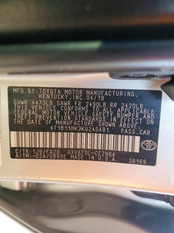 2019 TOYOTA CAMRY L/LE/SE/XLE