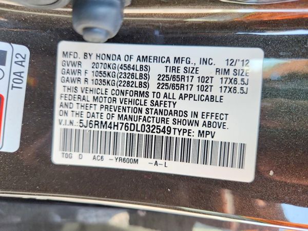 2013 HONDA CRV EX-L — VINS