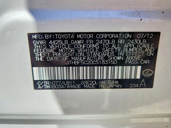2012 LEXUS IS 250 250C