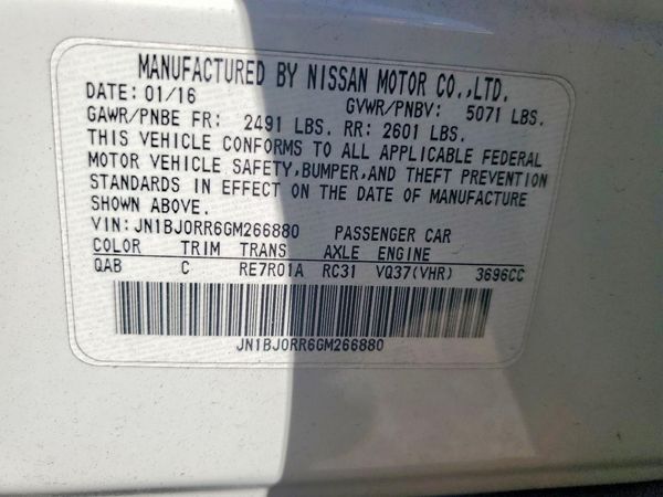 2016 INFINITI QX50 — VINS