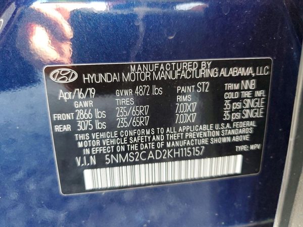 2019 HYUNDAI SANTA FE SE — VINS