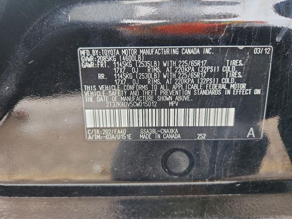 2012 TOYOTA RAV4 BASE Standard — VINS