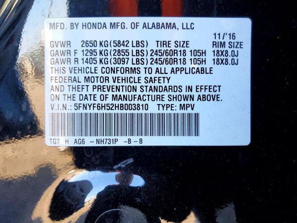 2017 HONDA PILOT EXL