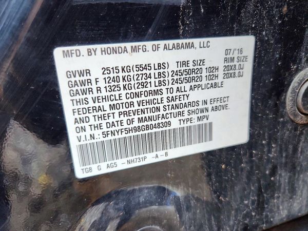 2016 HONDA PILOT TOURING