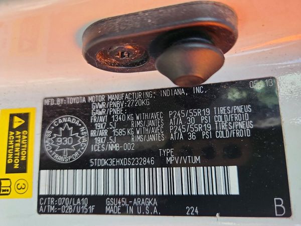 2013 TOYOTA HIGHLANDER Base/Hybrid — VINS