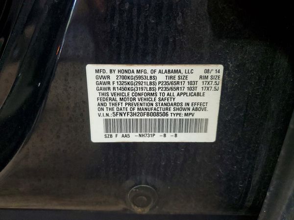 2015 HONDA PILOT LX — VINS