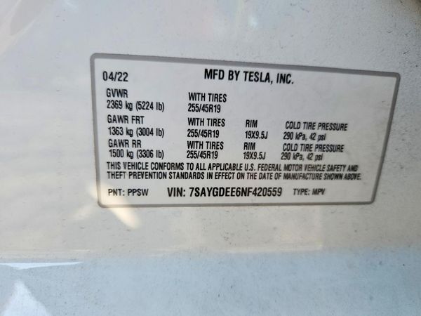 2022 TESLA MODEL Y