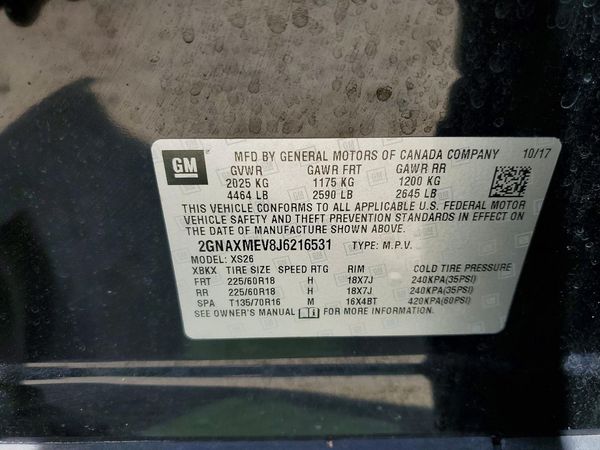 2018 CHEVROLET EQUINOX Premier (1LZ) — VINS