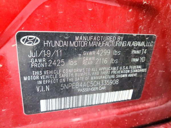 2012 HYUNDAI SONATA Middle-low level