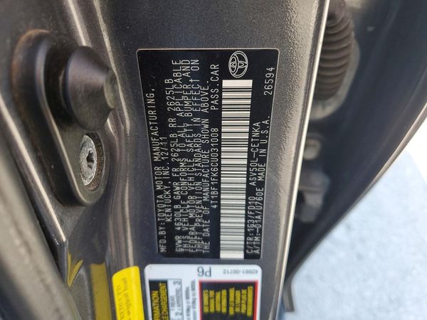 2012 TOYOTA CAMRY — VINS