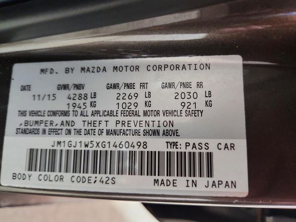 2016 MAZDA 6 Grand Touring/GT
