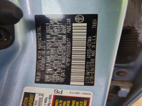 2012 TOYOTA CAMRY — VINS