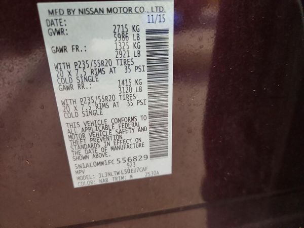 2015 INFINITI QX60 — VINS