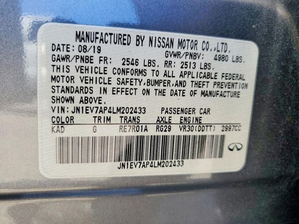 2020 INFINITI Q50 — VINS
