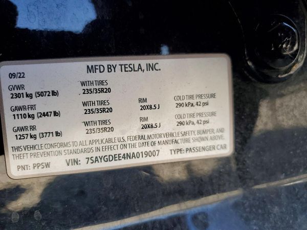 2022 TESLA MODEL Y — VINS