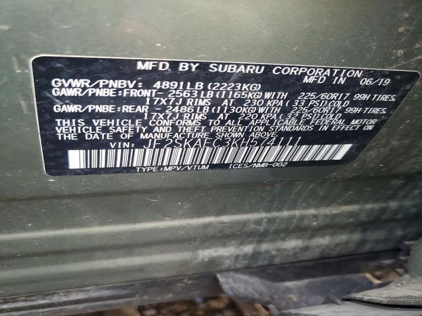 2019 SUBARU FORESTER Prm Base+ES