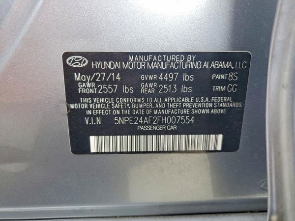 2015 HYUNDAI SONATA SE, ECO