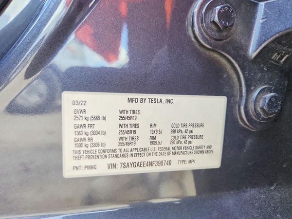 2022 TESLA MODEL Y — VINS