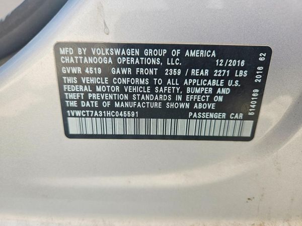2017 VOLKSWAGEN PASSAT SEL Premium — VINS