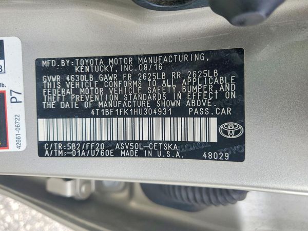 2017 TOYOTA CAMRY LE/SE/XLE/XSE